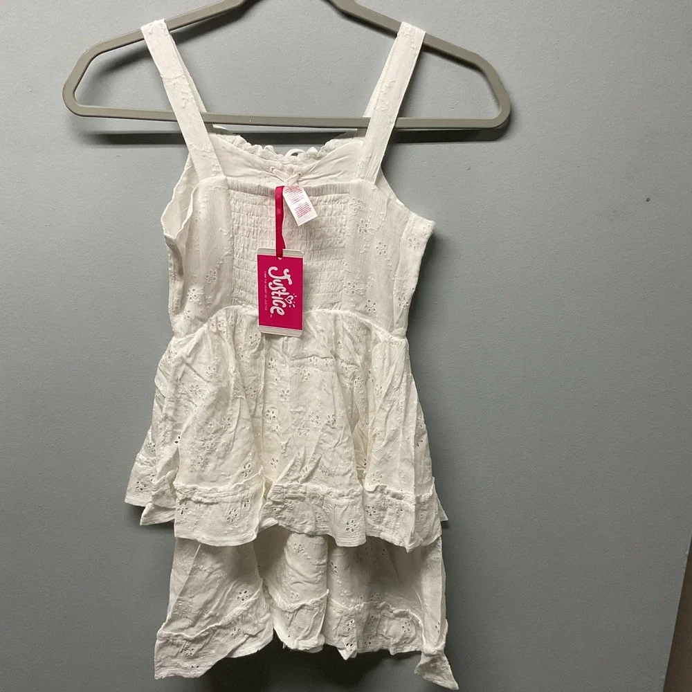 NWT Justice Tiered Eyelet Dress White‎ Size S 7 8 Girls Ruffle Hem